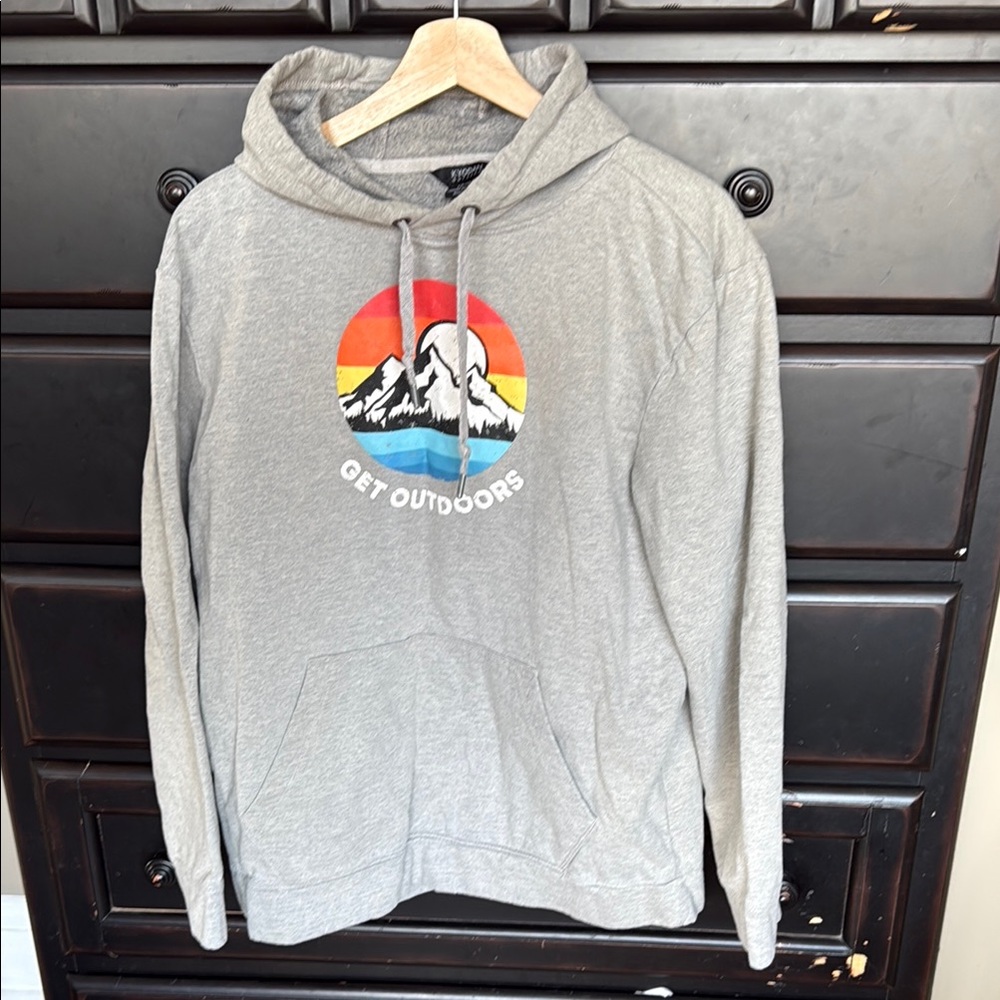 Gray Hoodie with Mountain Print